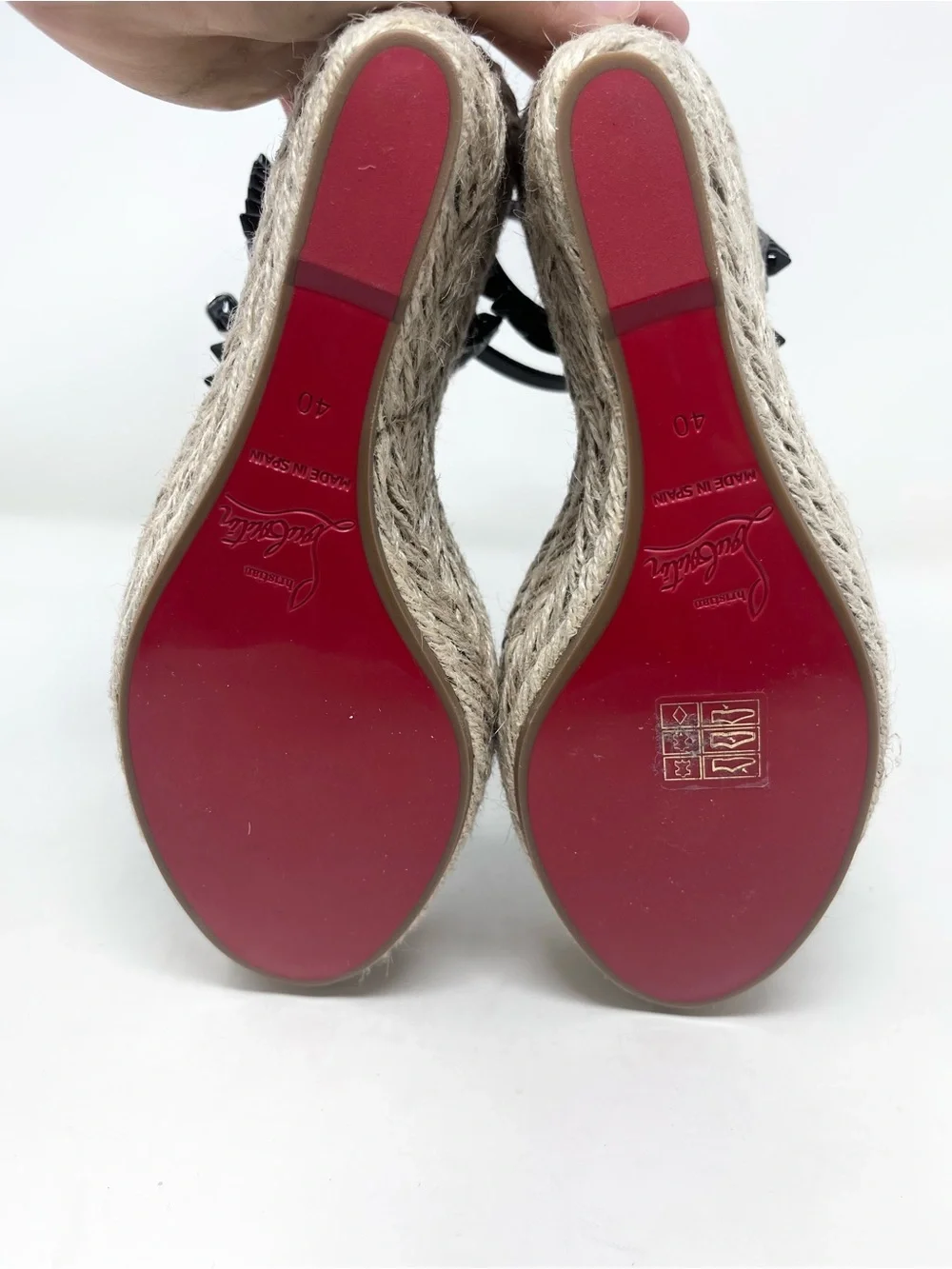 Christian Louboutin Mafaldina Espadrille Wedge Sandal Black Spike size 40 EU